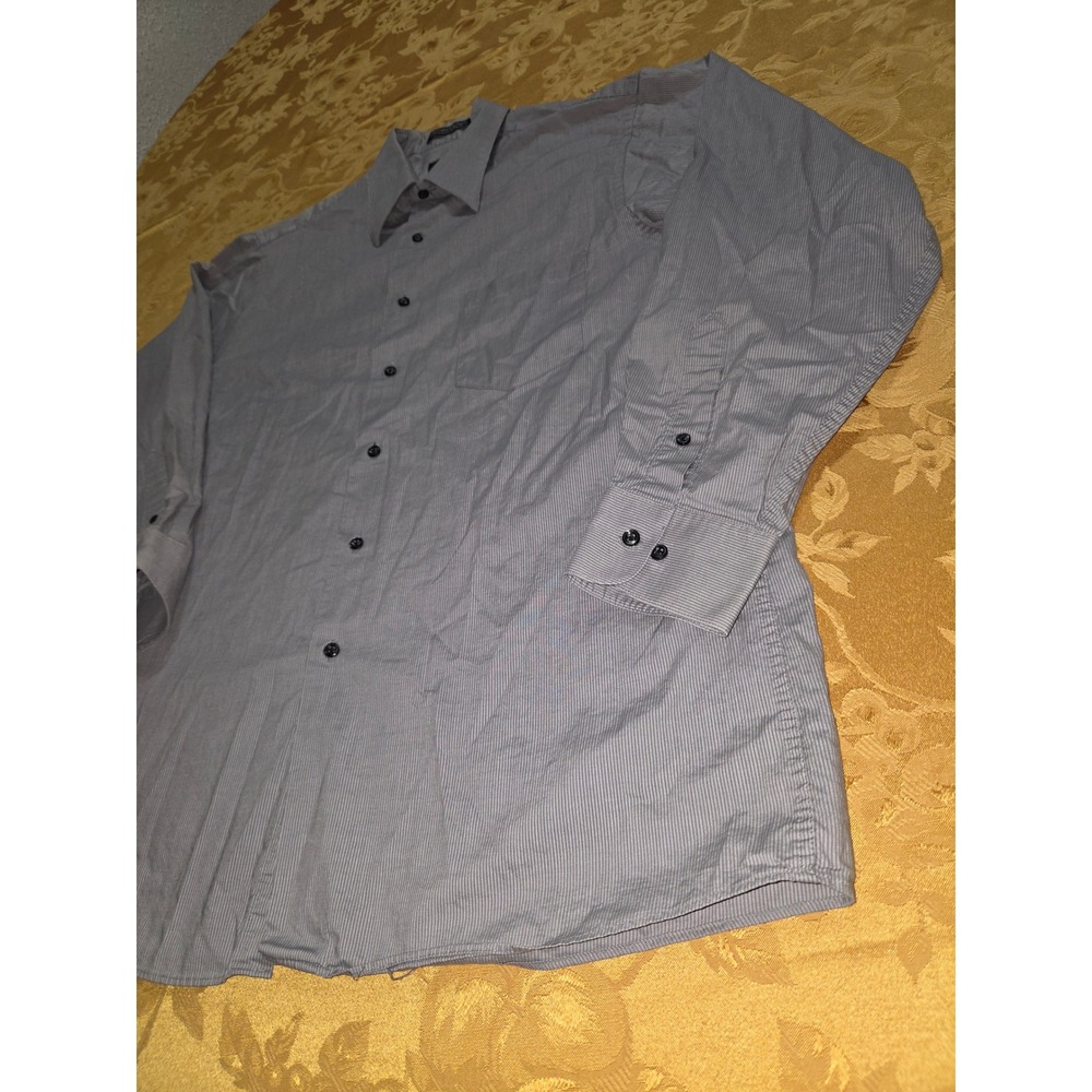 Calvin Klein Mens Grey Pinstripe Button Down Shirt‎ 100% Cotton L 16.5 32/33